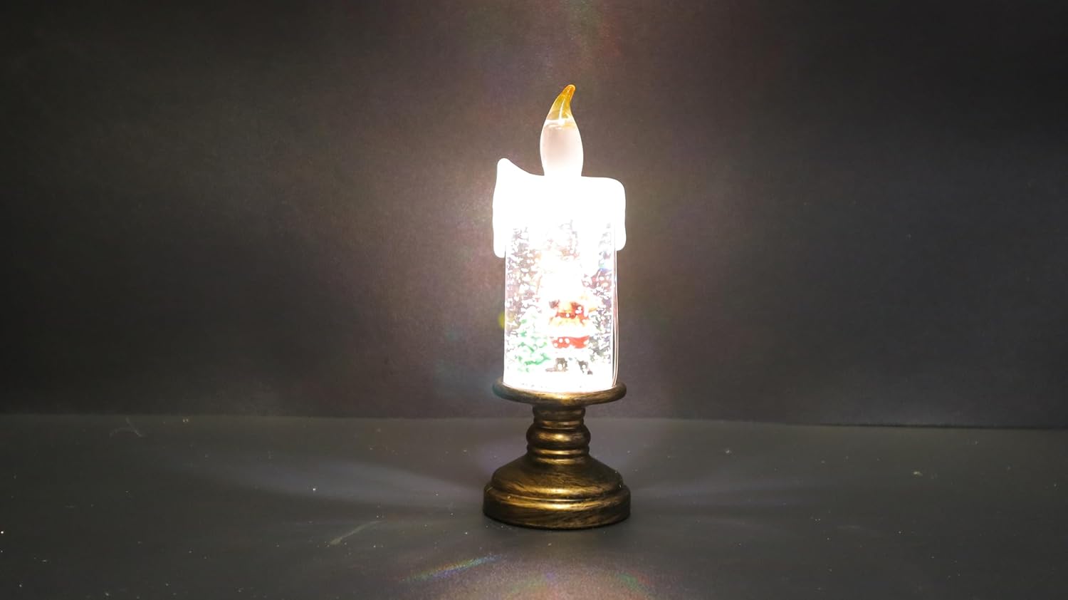 LED Christmas Snow Globe Candle, Flameless Battery Operated, Decorative Holiday Display with Gold Base, 15.5cm Height x 5.5cm Diameter