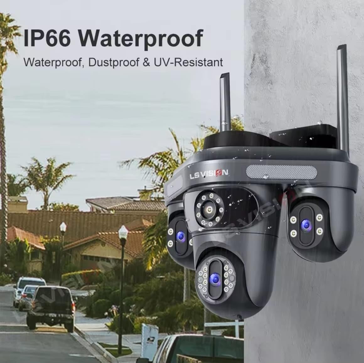 LS Vision Outdoor Security Camera, Triple Lens System, Full Colour Night Vision, Motion Detection, Smartphone App Control