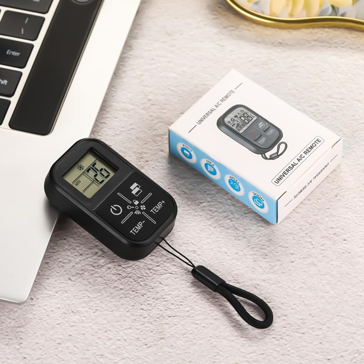 Universal Mini Air Conditioner Remote Control with LCD Display, Infrared Wireless Temperature Controller, Portable Compact Design, Auto Code Search Function, Black
