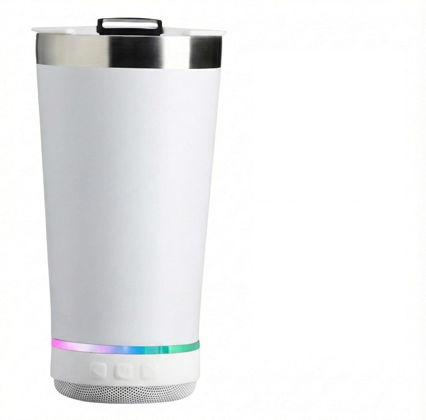 Wireless Music Tumbler, 2-in-1 Portable Bluetooth Speaker and Insulated Beverage Cup with Integrated RGB Lighting and Hands-Free Calling, White