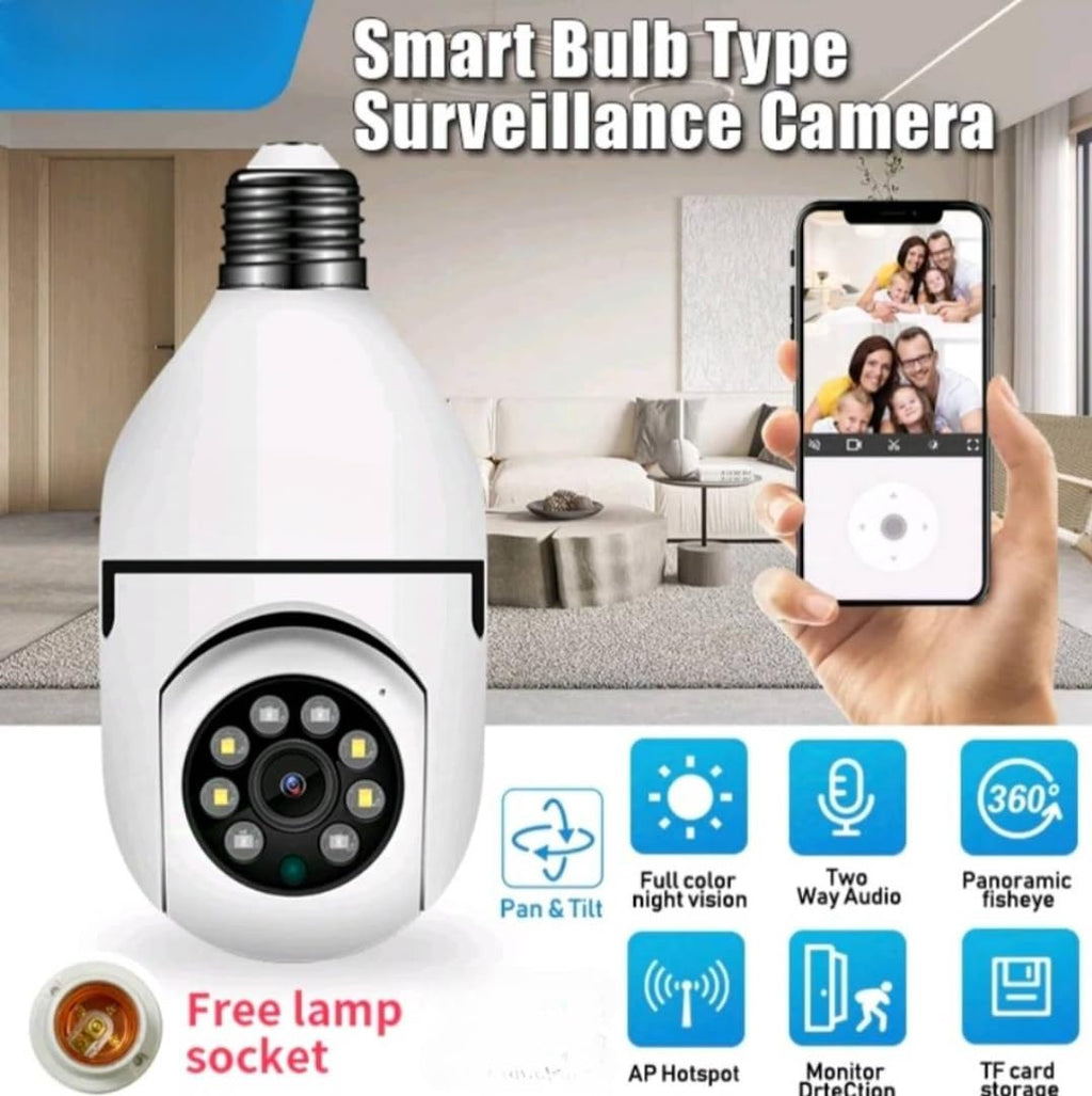 Smart Bulb WiFi Security Camera, 4MP HD 2.4G, 360° Panoramic Fisheye, Motion Detection, Night Vision, Two-Way Audio, Pan & Tilt, TF Card Storage, with Free Lamp Socket
