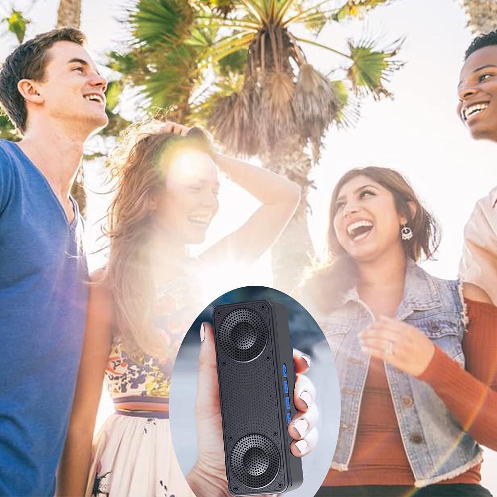 Portable Bluetooth Speaker, Black, ABS Material, Wireless Mini Speaker with Dual 3W Speakers, Built-in Microphone, FM Radio, TF Card Support, 1200mAh Battery, 5-12 Hours Playtime
