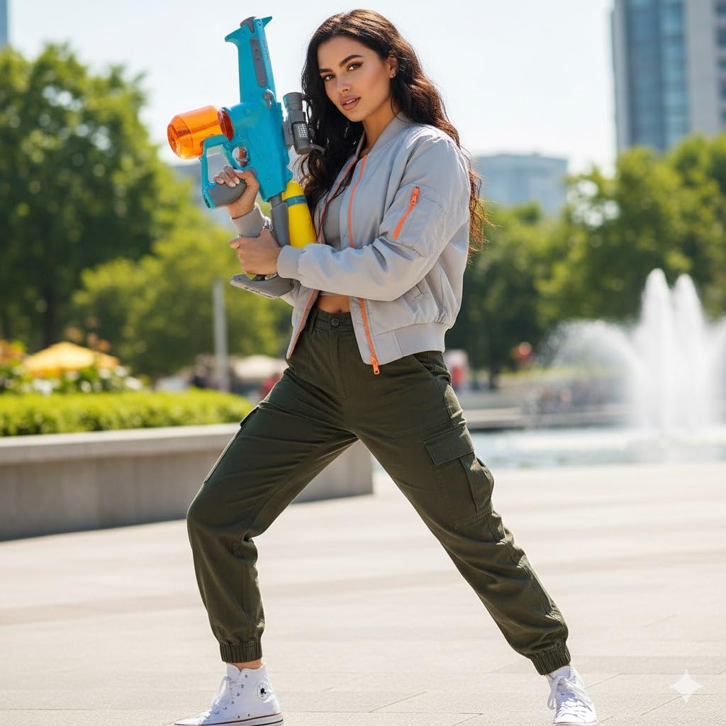 Electric Water Blaster Gun with Scope, Blue and Orange, 500ml Capacity, 10 Meter Range, Semi and Fully Automatic Modes, Rifle Style with Picatinny Rail