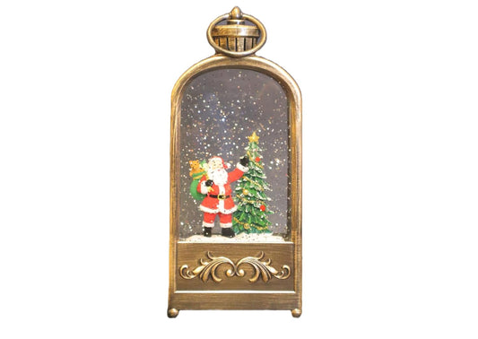 Vintage Christmas Musical Snow Globe Lantern, Bronze Antique Style with LED Lights and Santa Scene, 24 x 6 cm Decorative Holiday Display