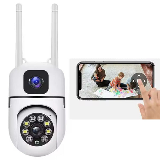 Smart Security Dual Lens WiFi Camera, 5+5MP FHD PTZ Indoor CCTV with Cloud Storage, Humanoid Tracking, Double Screen Preview, Remote Control for Home Monitoring, 128GB Storage