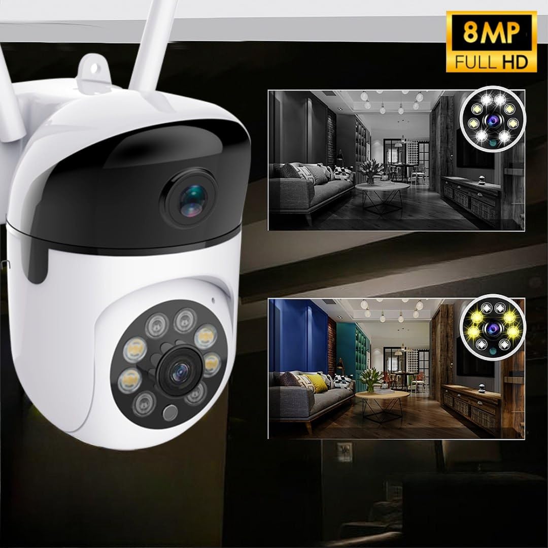 Vision 8MP Full HD Security Camera, WiFi Enabled, 355° Panoramic View, Smart AI Detection, Waterproof, Voice Intercom, Mobile App Control, for Home Office Store Surveillance