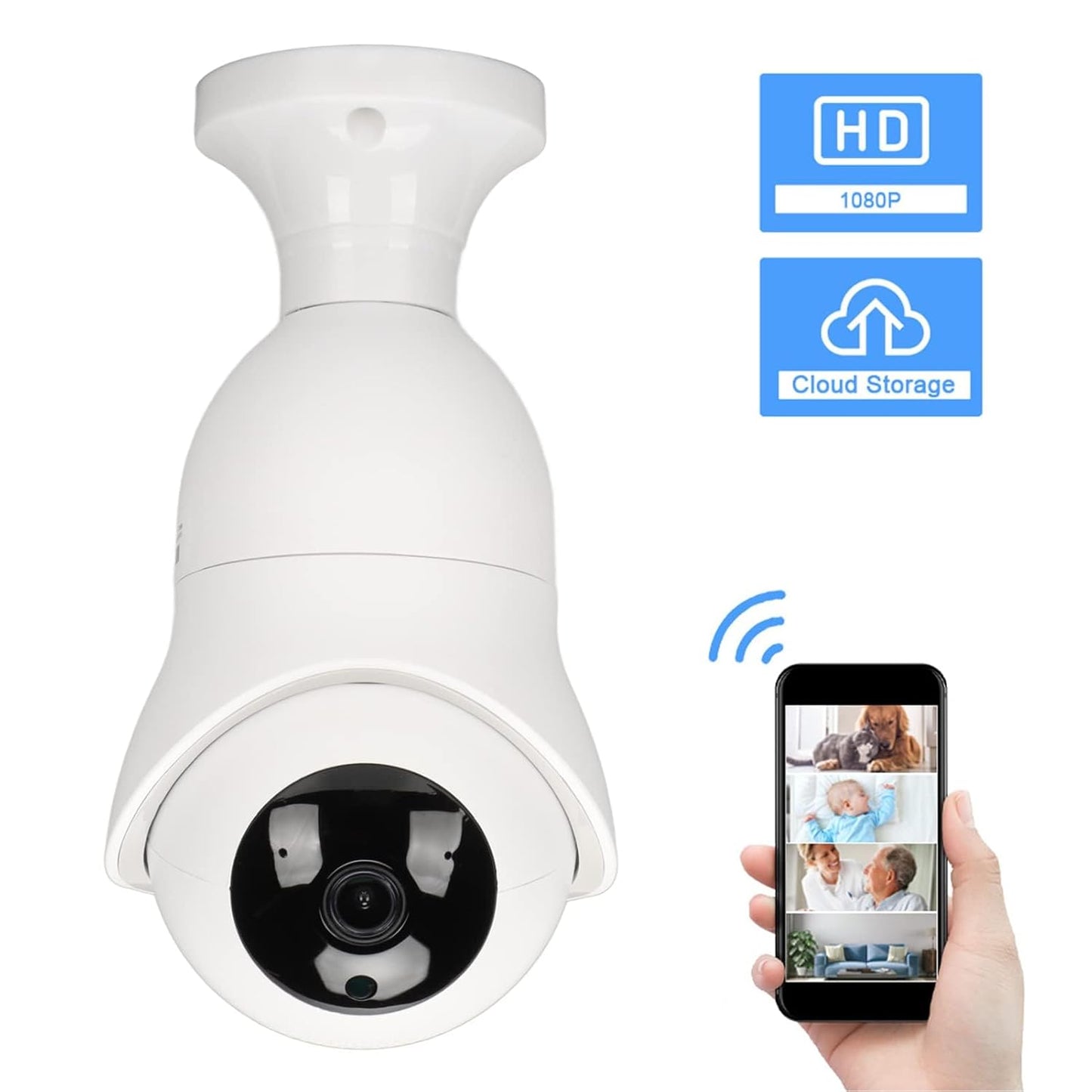 360° Panoramic Security Camera Light Bulb, E27 WiFi Smart Surveillance Camera with Night Vision, Motion Detection, Two-Way Audio, Cloud Storage Support