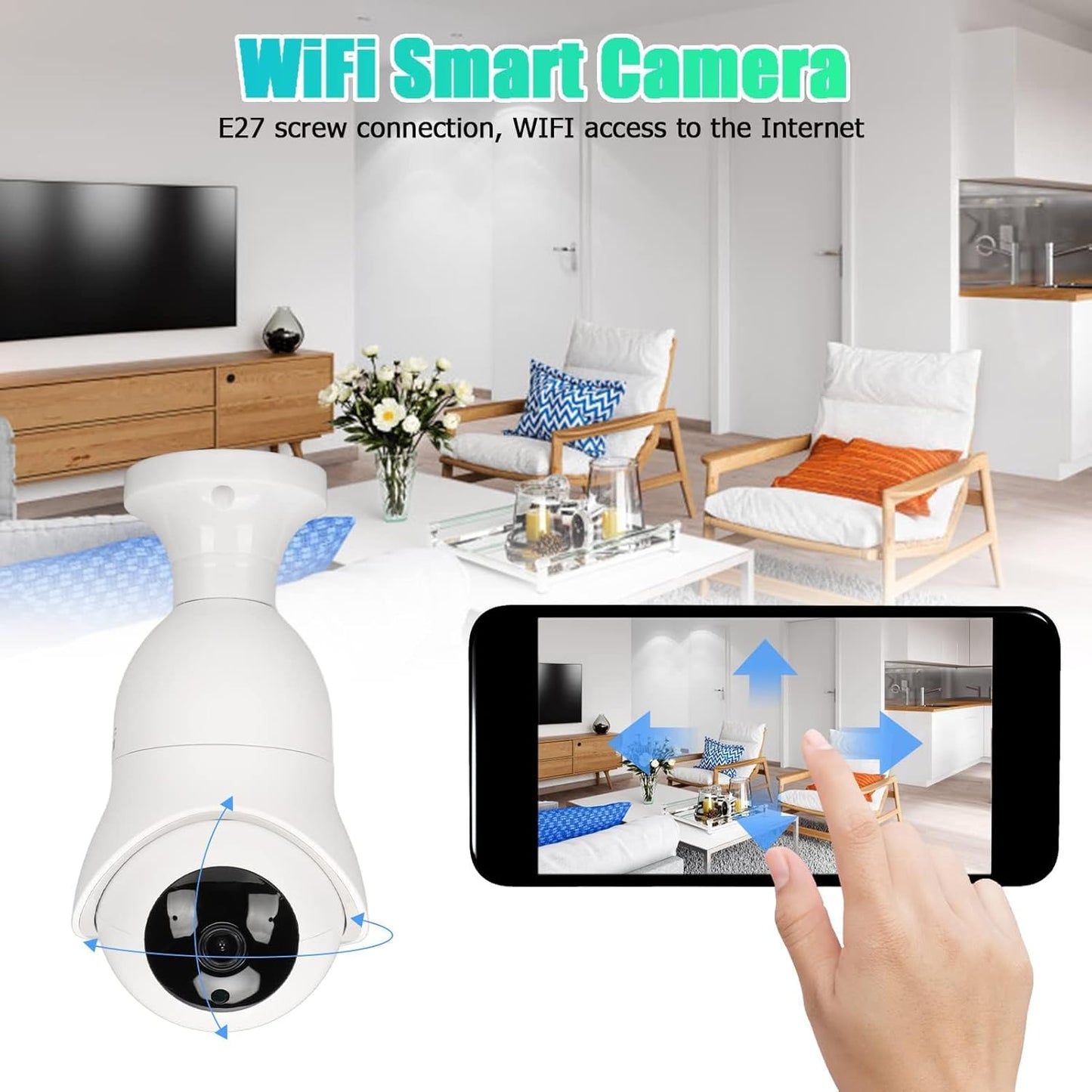 360° Panoramic Security Camera Light Bulb, E27 WiFi Smart Surveillance Camera with Night Vision, Motion Detection, Two-Way Audio, Cloud Storage Support