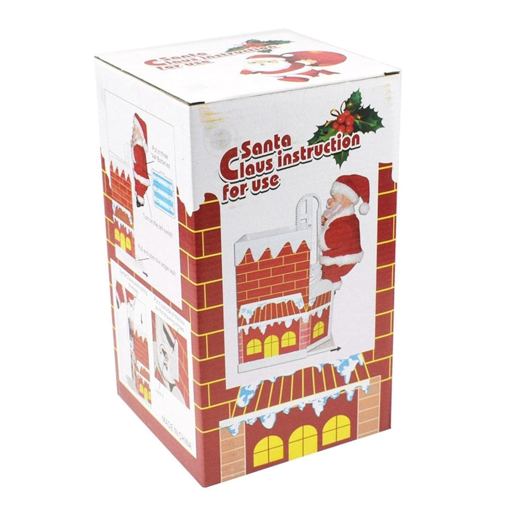 Climbing Santa Claus Christmas Decoration, Musical Animated Santa in Chimney, Battery-Operated Holiday Figurine, 21CM Chimney Height, Red Brick Design, Kids Gift