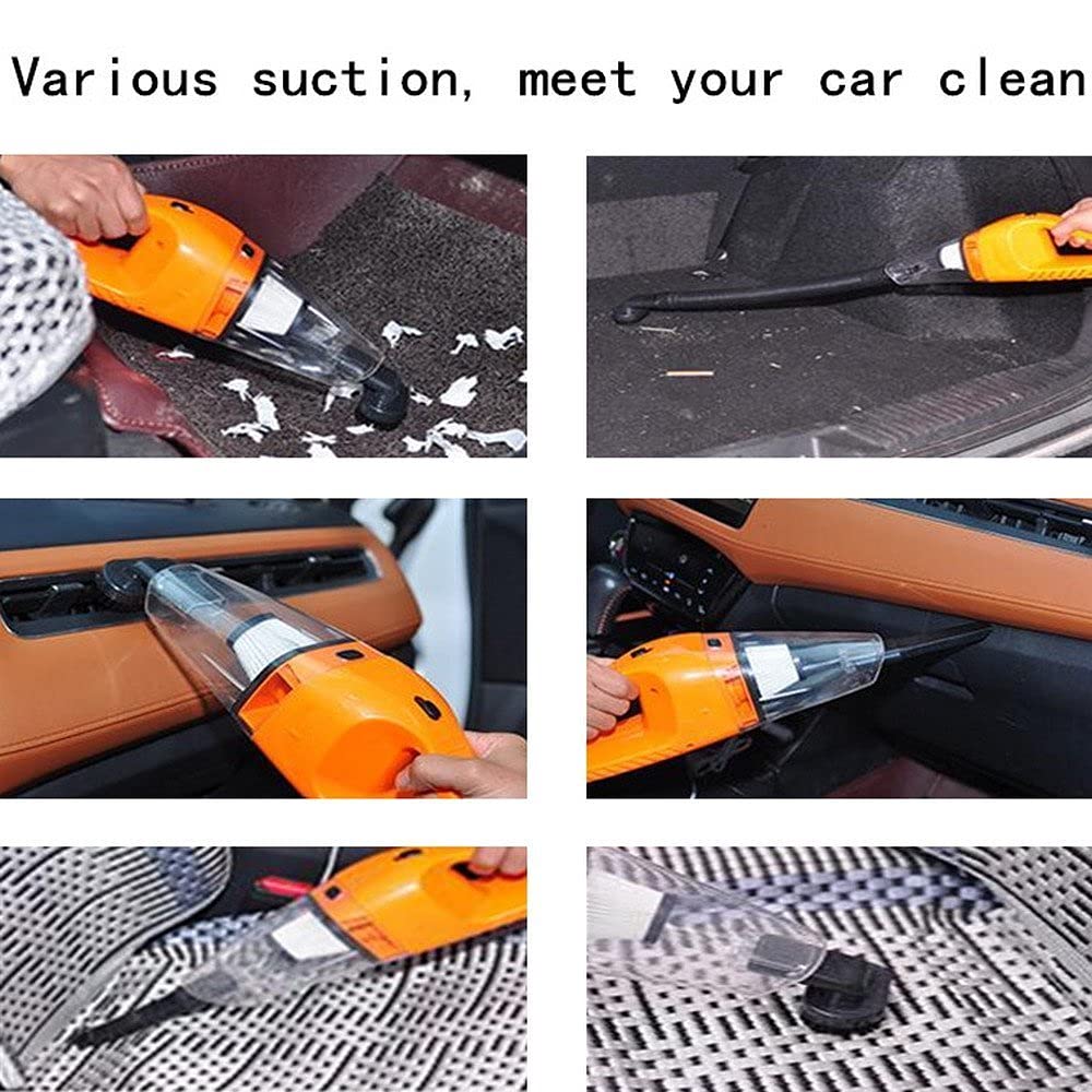 Portable Car Vacuum Cleaner, Wet and Dry, 12V DC, Orange, with Multiple Attachments and Extension Hose