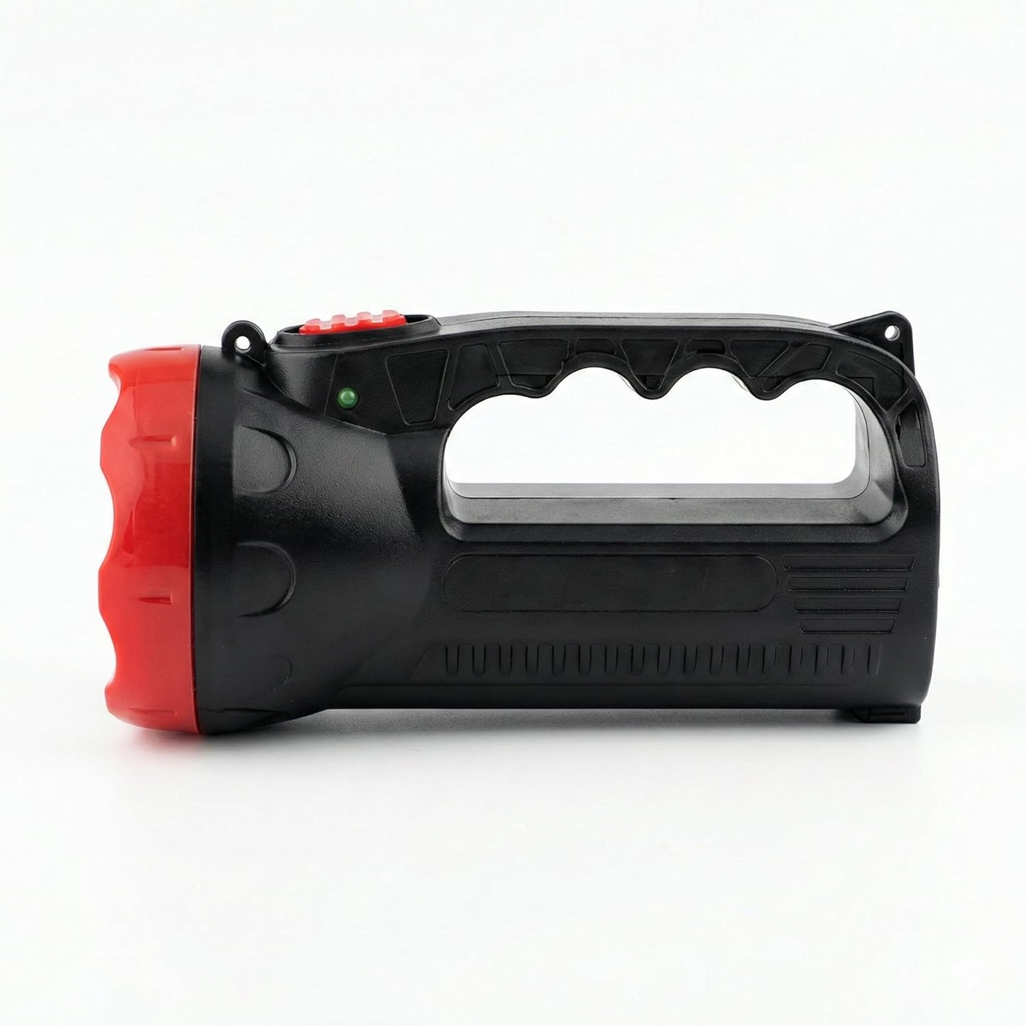 Portable LED Searchlight, Rechargeable High-Intensity Flashlight with Handle, Black and Red, Emergency Camping Work Light