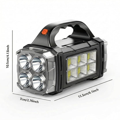 Solar Multifunctional Searchlight, Rechargeable LED Portable Spotlight with Tripple Light Modes, Waterproof Emergency Flashlight with Handle