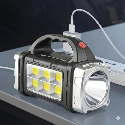 Solar Multifunctional Searchlight, Rechargeable LED Portable Spotlight with Tripple Light Modes, Waterproof Emergency Flashlight with Handle