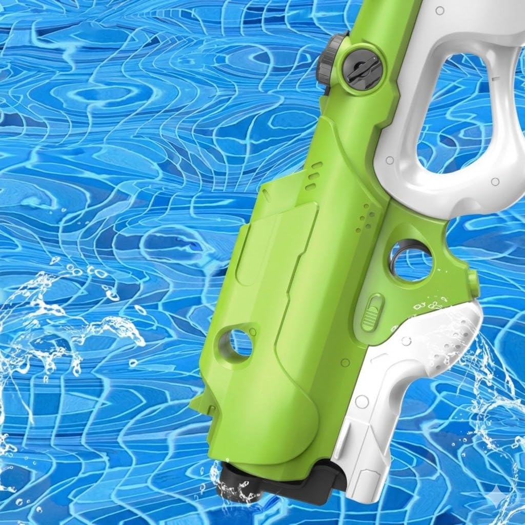 High-Power Automatic Electric Water Gun, Motorized Water Blaster with Large Tank, Futuristic Design, Green and Blue, for Kids and Adults, Pool Parties and Beach Games (Blue)
