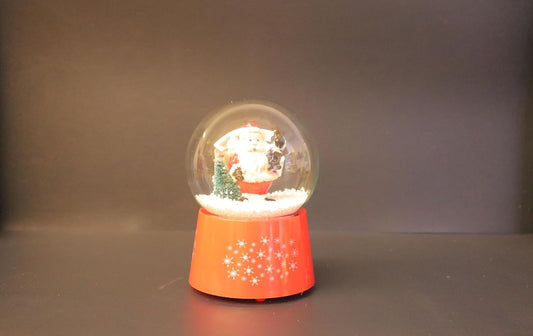 Musical Christmas Snow Globe with LED Base, 13 cm Height, Glass Dome Winter Scene, Wind-Up Music Box Plays We Wish You A Merry Christmas