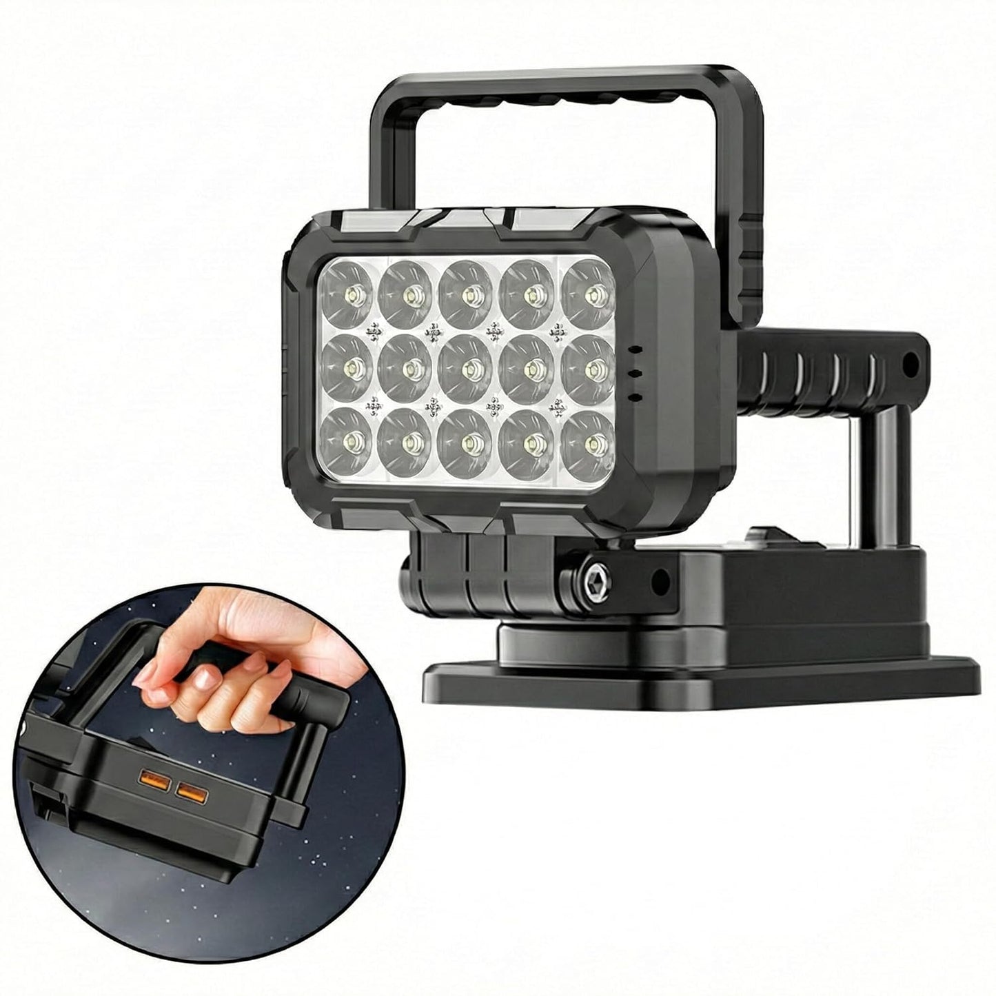 High-Intensity 15-LED Cordless Work Light, Portable Professional Grade Lighting, Rechargeable with Adjustable Mount