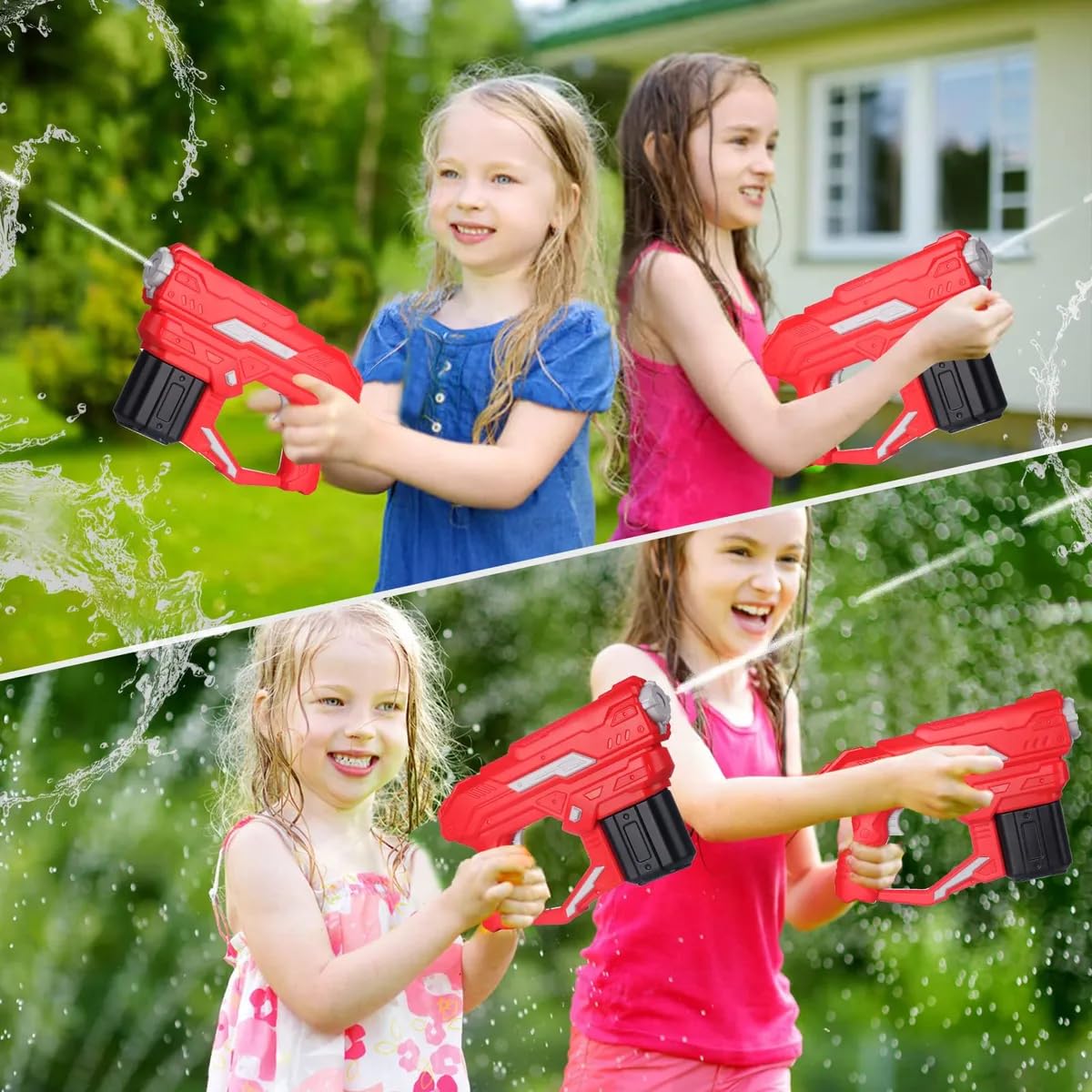 Electric Rapid-Fire Water Gun, Red, Detachable Magazine, Electric Blaster Unit, Outdoor Water Play Toy
