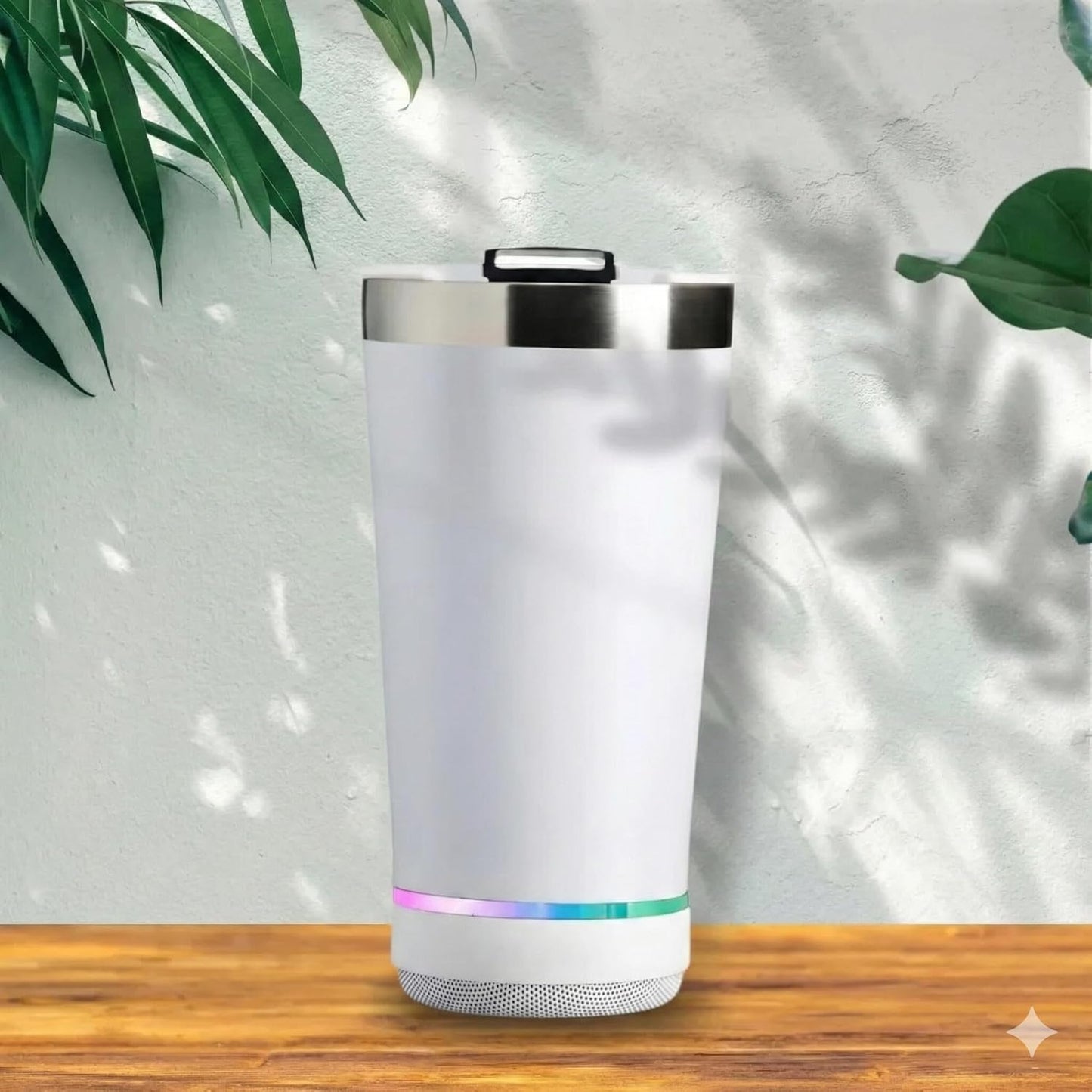 Wireless Music Tumbler, 2-in-1 Portable Bluetooth Speaker and Insulated Beverage Cup with Integrated RGB Lighting and Hands-Free Calling, White