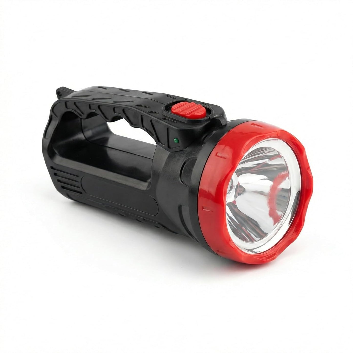 Portable LED Searchlight, Rechargeable High-Intensity Flashlight with Handle, Black and Red, Emergency Camping Work Light
