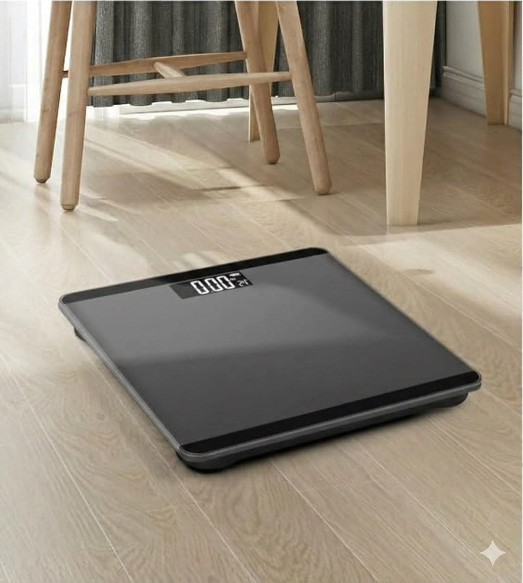 Digital Bathroom Scale with Auto On/Off, Tempered Glass, LCD Display, 180kg Capacity, 25x26cm, Grey