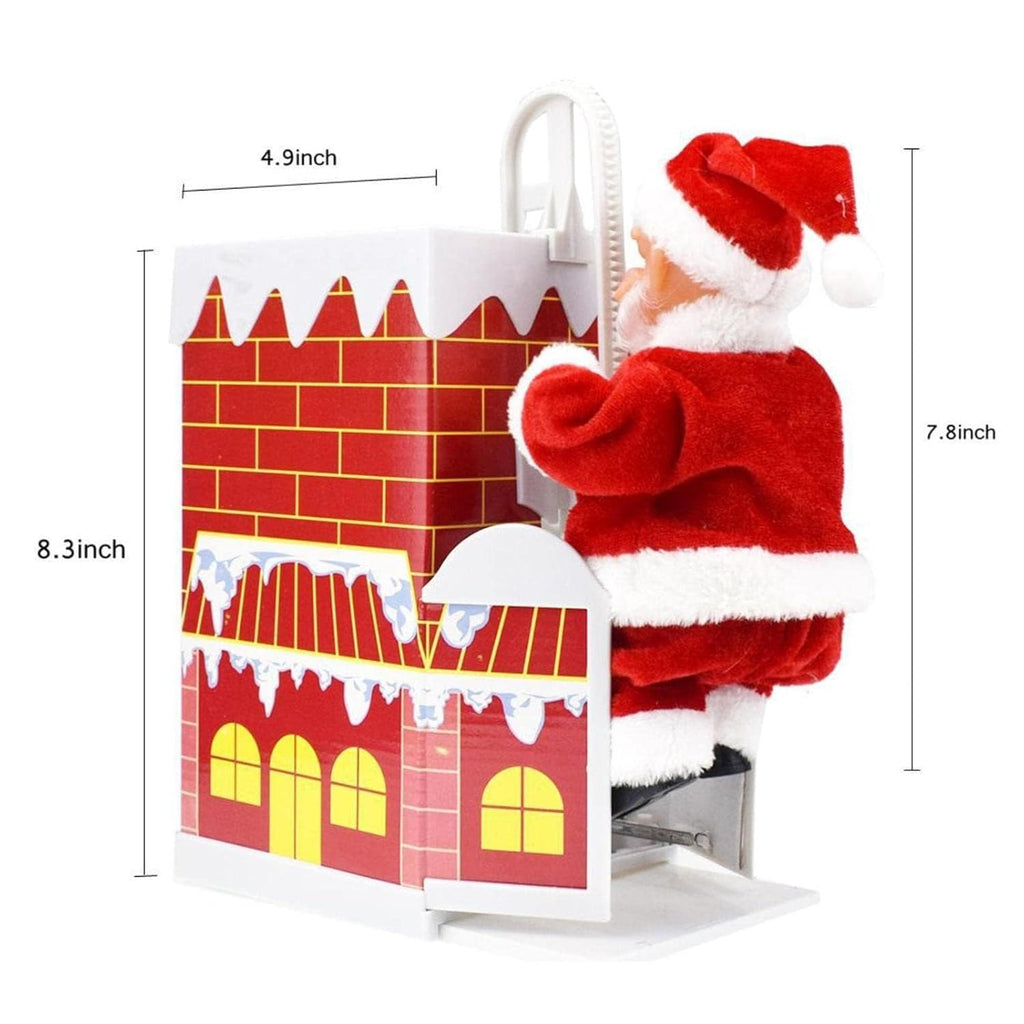 Climbing Santa Claus Christmas Decoration, Musical Animated Santa in Chimney, Battery-Operated Holiday Figurine, 21CM Chimney Height, Red Brick Design, Kids Gift