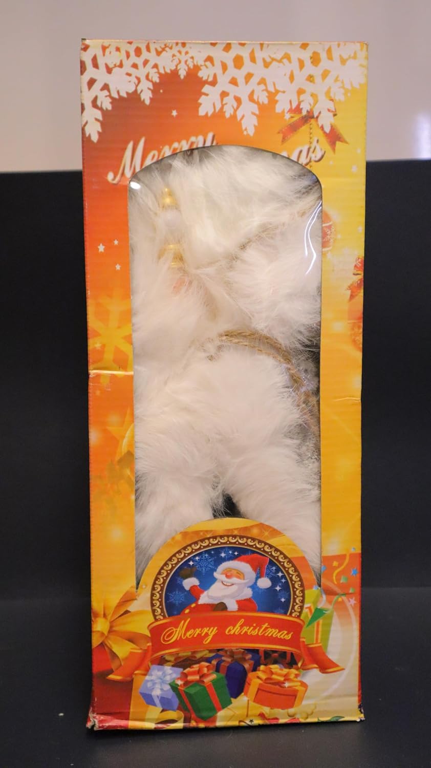 Decorative White Plush Santa Claus Christmas Figure, Standing Display Doll with Staff, 38 cm x 11.5 cm, Holiday Home Decor