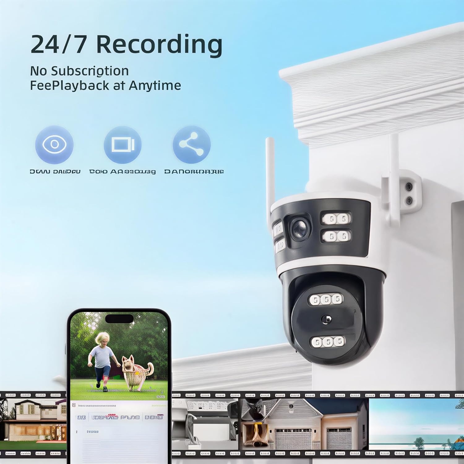 Smart Security Camera, Outdoor WiFi Surveillance Camera with Color Night Vision, 24/7 Recording, Motion Detection, Two-Way Audio, Mobile App Control, Cloud Storage, ONVIF Compatible