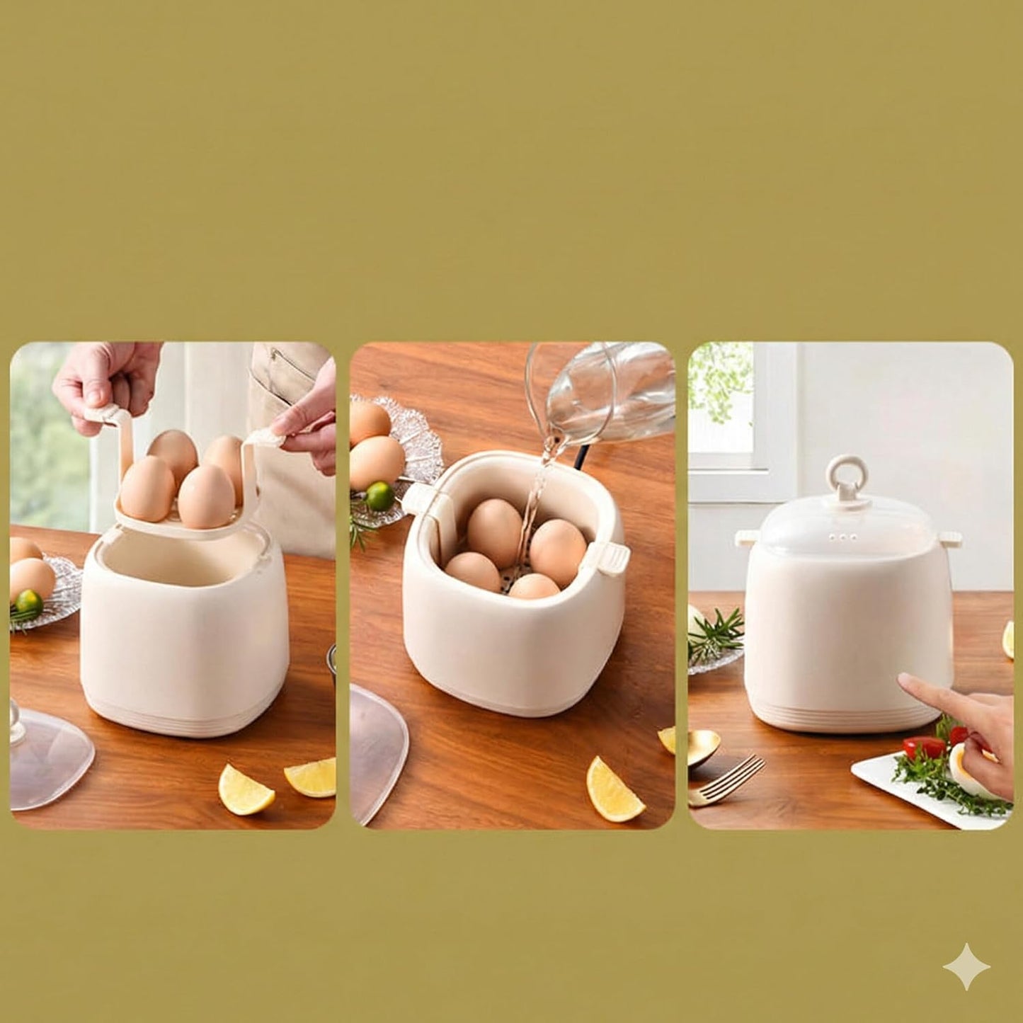 Smart Egg Cooker with Water-Insulated Technology, Compact Electric Egg Steamer, Beige, 1 Litre Capacity, Automatic Shutoff