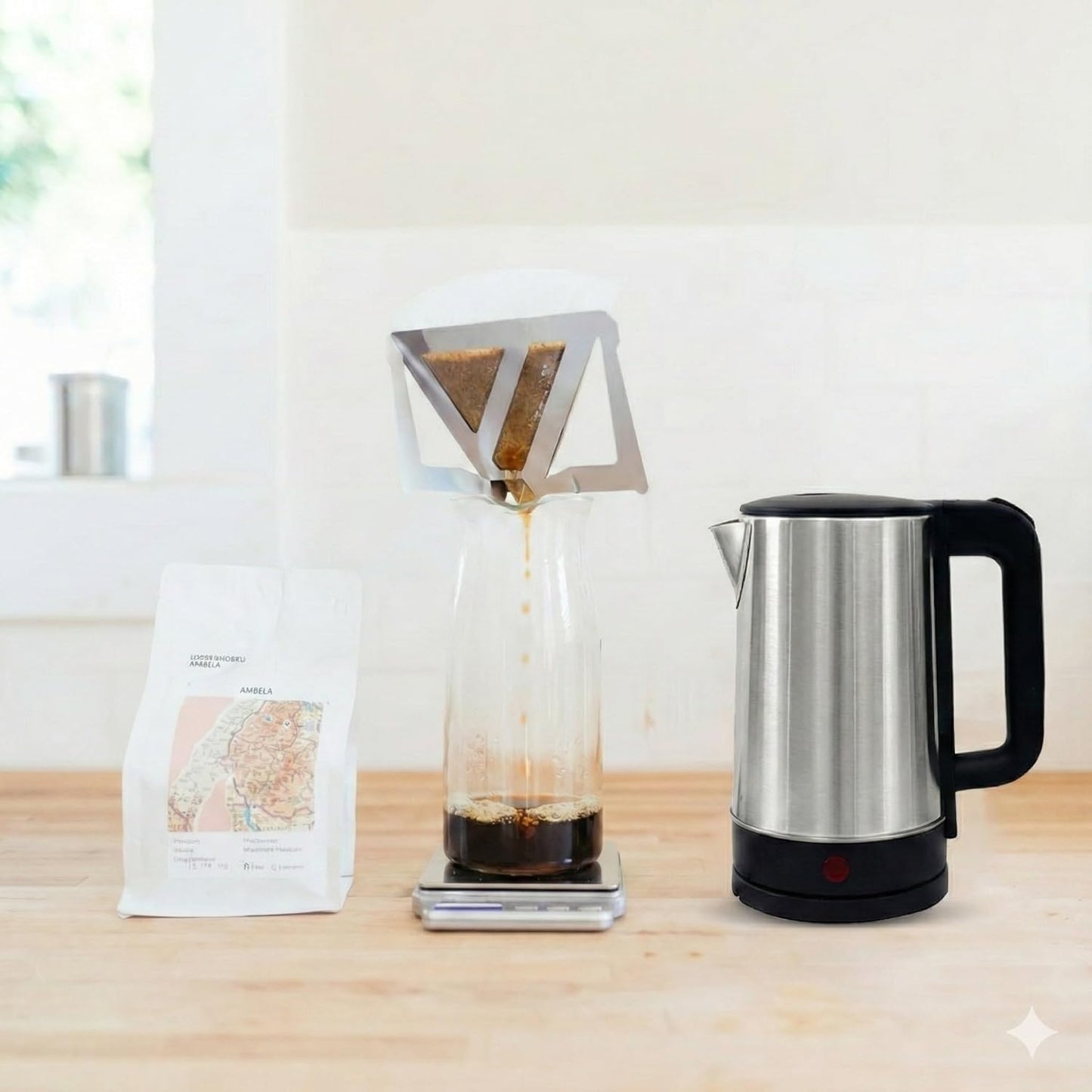 Stainless Steel Electric Kettle with Black Handle, High Capacity Fast Boiling Water Heater for Tea, Coffee, Kitchen and Office Use