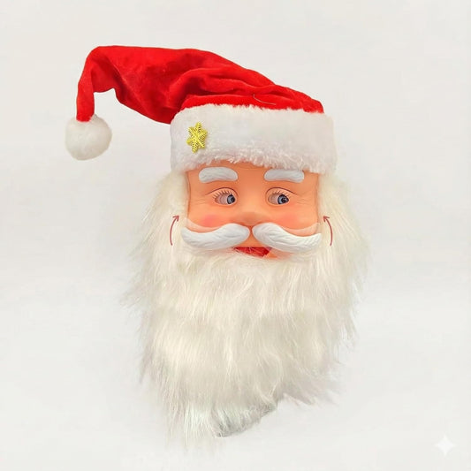 Electric Musical Santa Claus Head with Moving Eyes and Cap, Battery Operated Christmas Decoration, Plays Jingle Bell Song, 28x13x20cm, Red and White