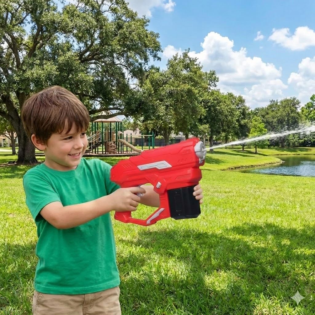 Electric Rapid-Fire Water Gun, Red, Detachable Magazine, Electric Blaster Unit, Outdoor Water Play Toy