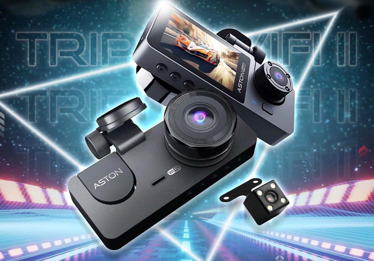 WiFi Dash Camera for Cars, Dual Lens, HD Night Vision, Black