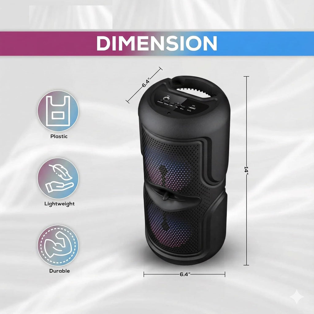 Portable Bluetooth Speaker with Dual 4 Inch Woofers, RGB LED Lights, 1200mAh Rechargeable Battery, USB/TF Card/FM Radio/AUX Input, Compact Design for Parties and Outdoor Events