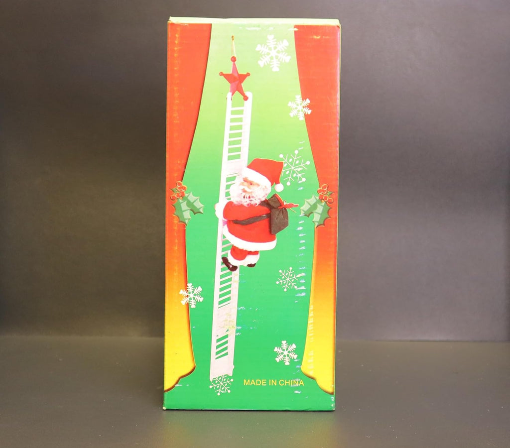 Electric Climbing Santa Claus on Ladder, Musical Christmas Decoration with Up and Down Movement, Battery Operated Holiday Figure with Gift Bag, 40cm Height