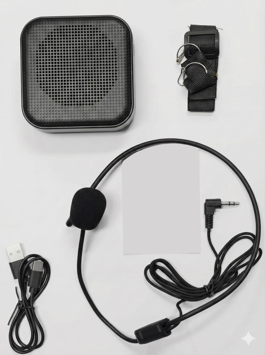Portable Wired Voice Amplifier with Microphone, 12W Speaker, DSP Noise Reduction, USB and TF Card Support, Adjustable Strap, Black