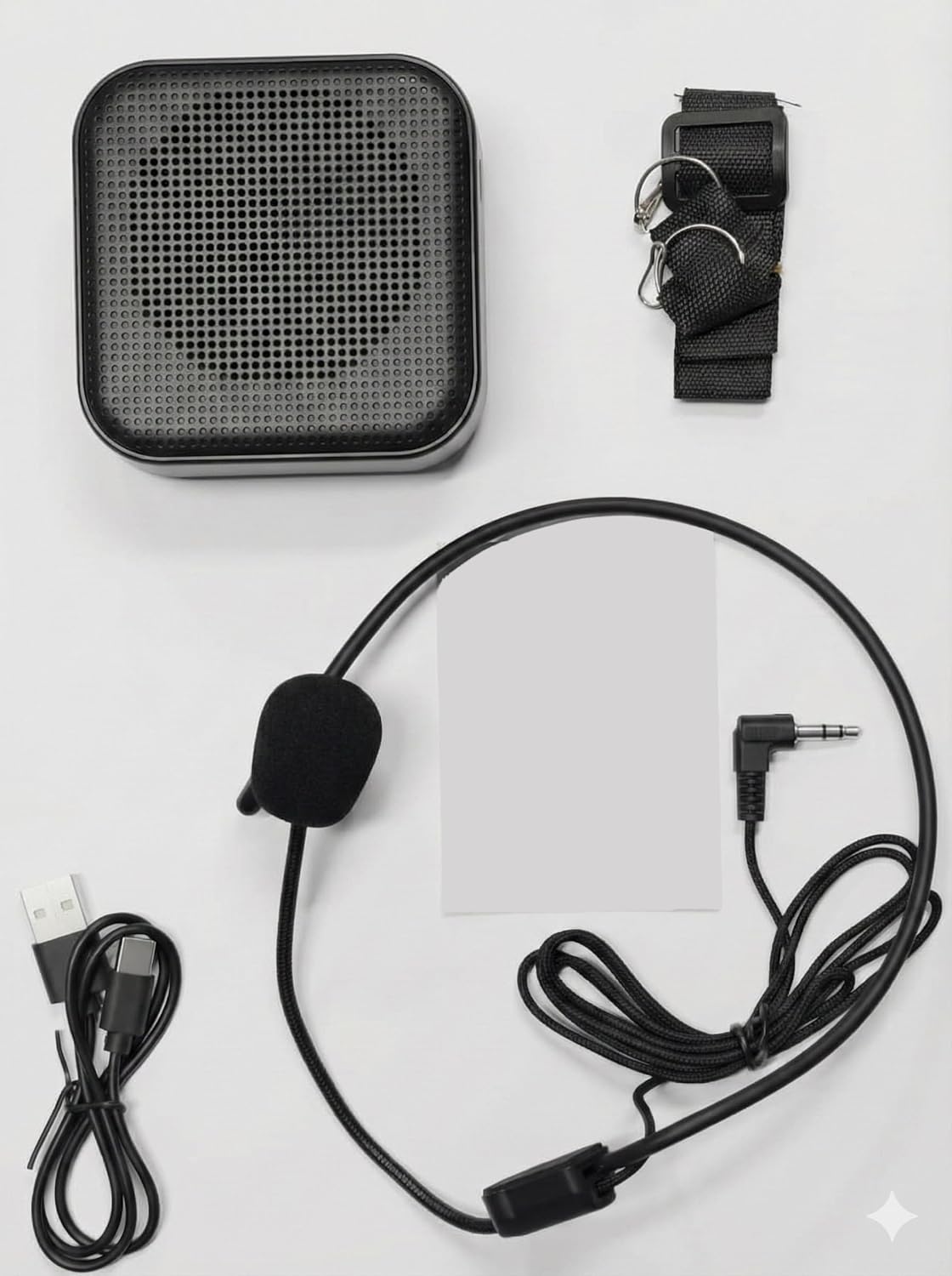 Portable Wired Voice Amplifier with Microphone, 12W Speaker, DSP Noise Reduction, USB and TF Card Support, Adjustable Strap, Black