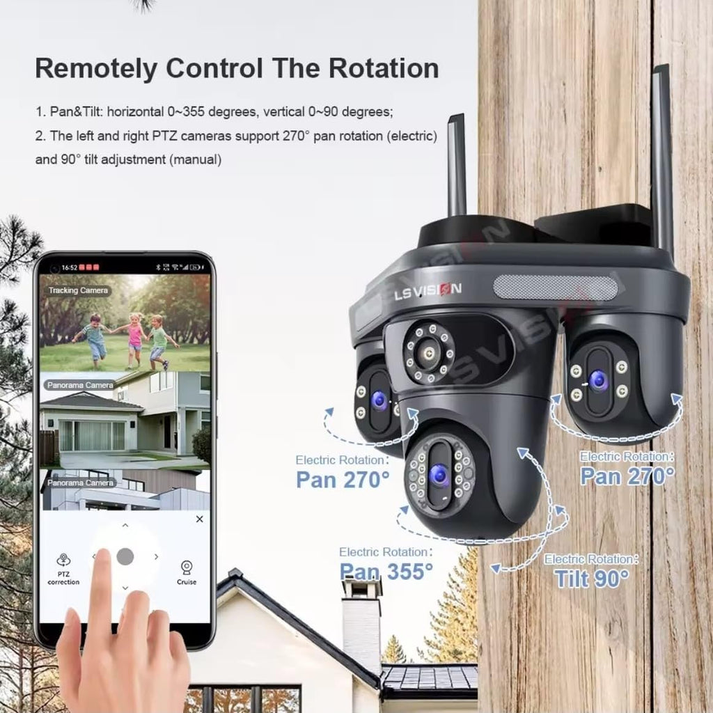 LS Vision Outdoor Security Camera, Triple Lens System, Full Colour Night Vision, Motion Detection, Smartphone App Control