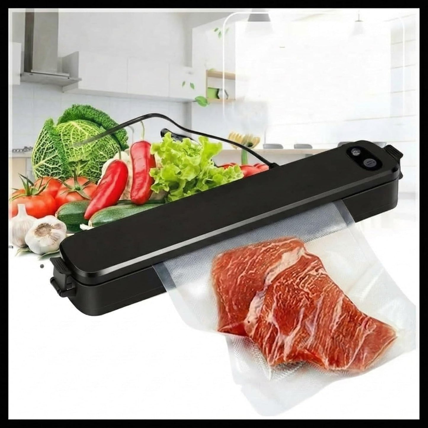 Automatic Vacuum Sealer Machine, One Touch Food Preservation System with 60KPA Pump, Portable Magnetic Design, Black ABS Plastic, for Dry and Moist Foods