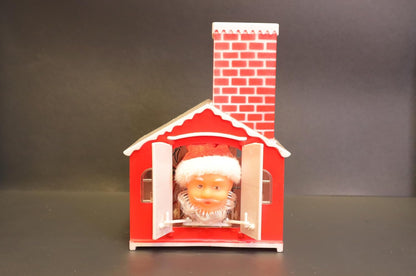 Musical Christmas Santa in Chimney Decoration, Battery Operated, Red Brick House Design, 22 x 13 cm, Moving Up and Down Motion with Holiday Music