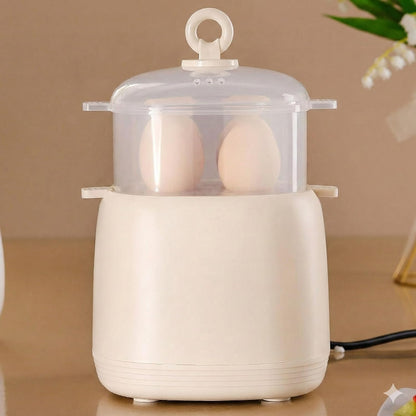Electric Egg Cooker with Steamer, Dual Layer Multi-Function Egg Boiler and Food Steamer, Beige