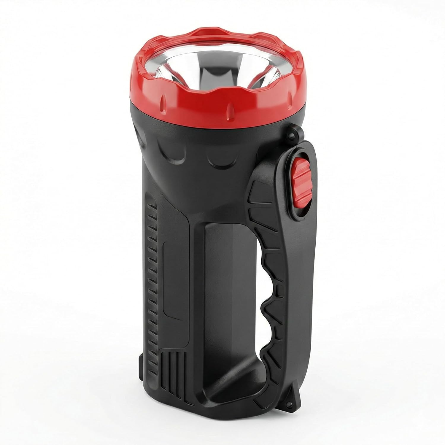 Portable LED Searchlight, Rechargeable High-Intensity Flashlight with Handle, Black and Red, Emergency Camping Work Light
