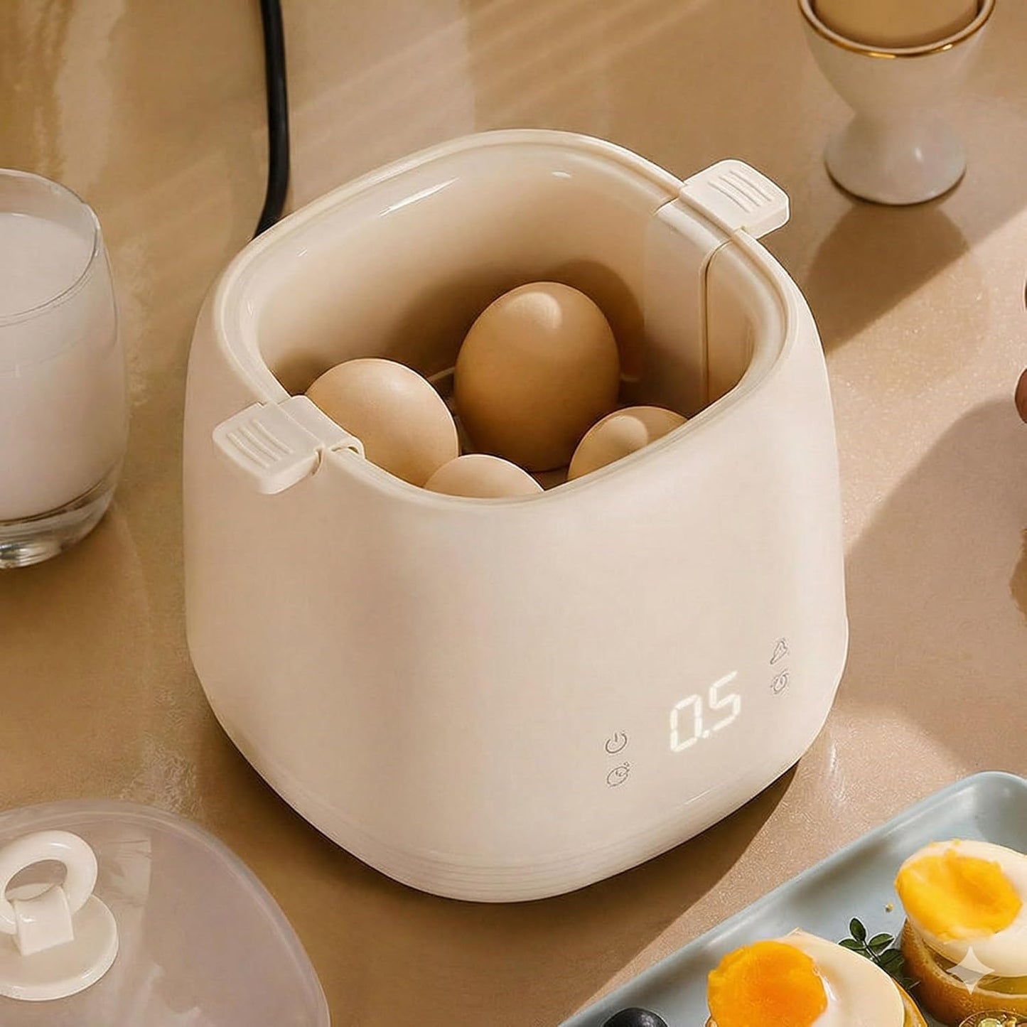 Electric Egg Cooker with Steamer, Dual Layer Multi-Function Egg Boiler and Food Steamer, Beige