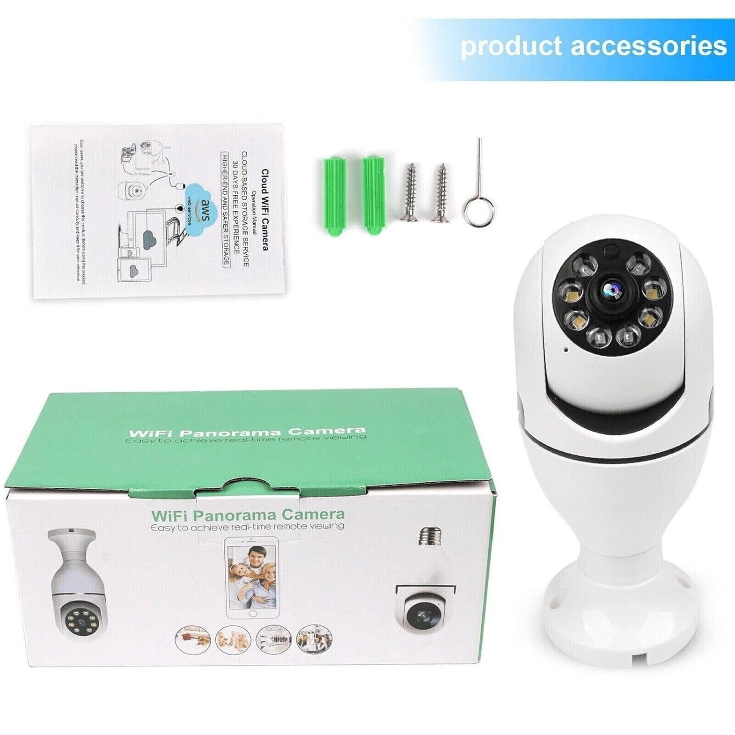 360-Degree WiFi Panorama Security Camera, 1080P HD Bulb Camera with Motion Detection, E27 Base, Day/Night Mode, Remote Viewing, Smart Home Surveillance