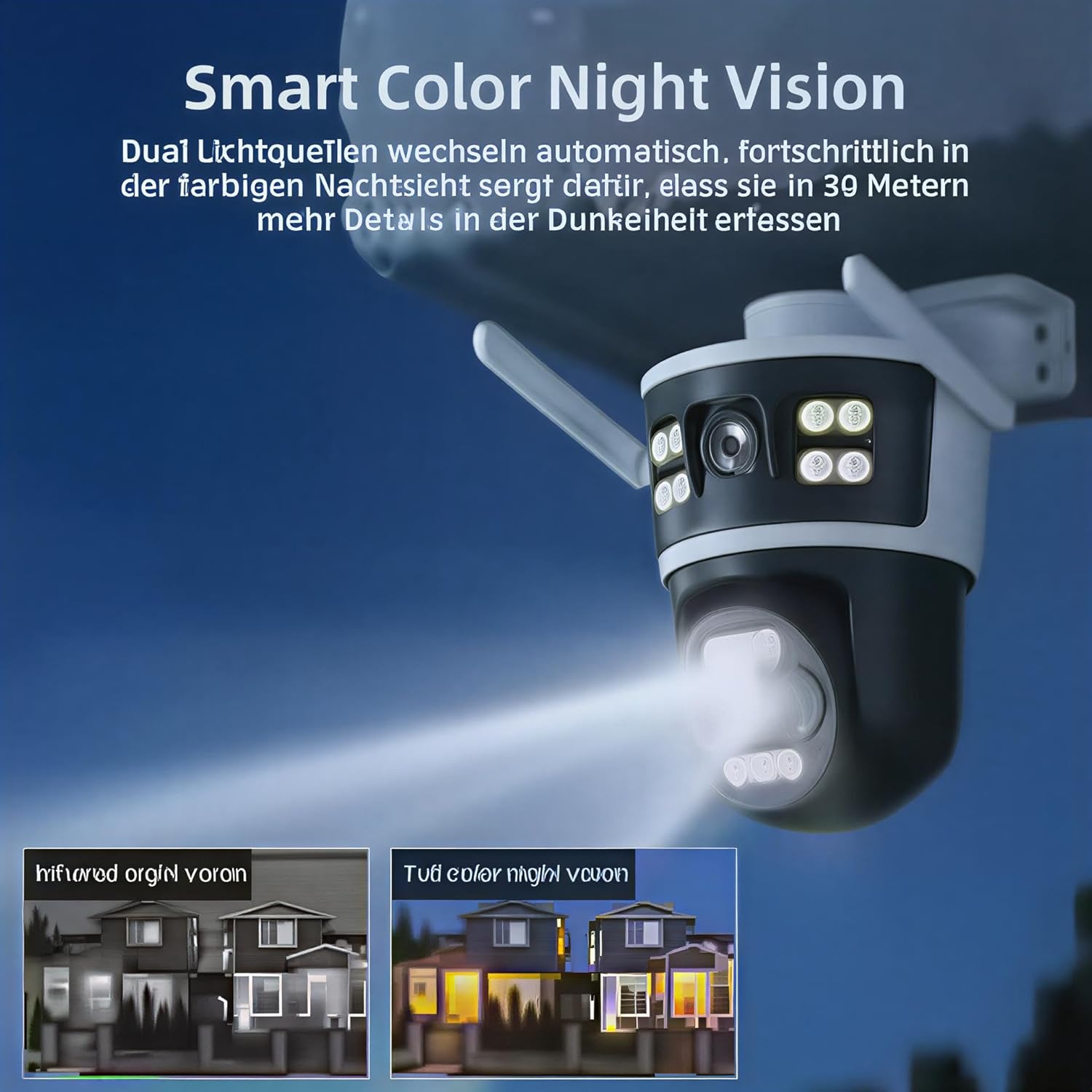 Smart Security Camera, Outdoor WiFi Surveillance Camera with Color Night Vision, 24/7 Recording, Motion Detection, Two-Way Audio, Mobile App Control, Cloud Storage, ONVIF Compatible