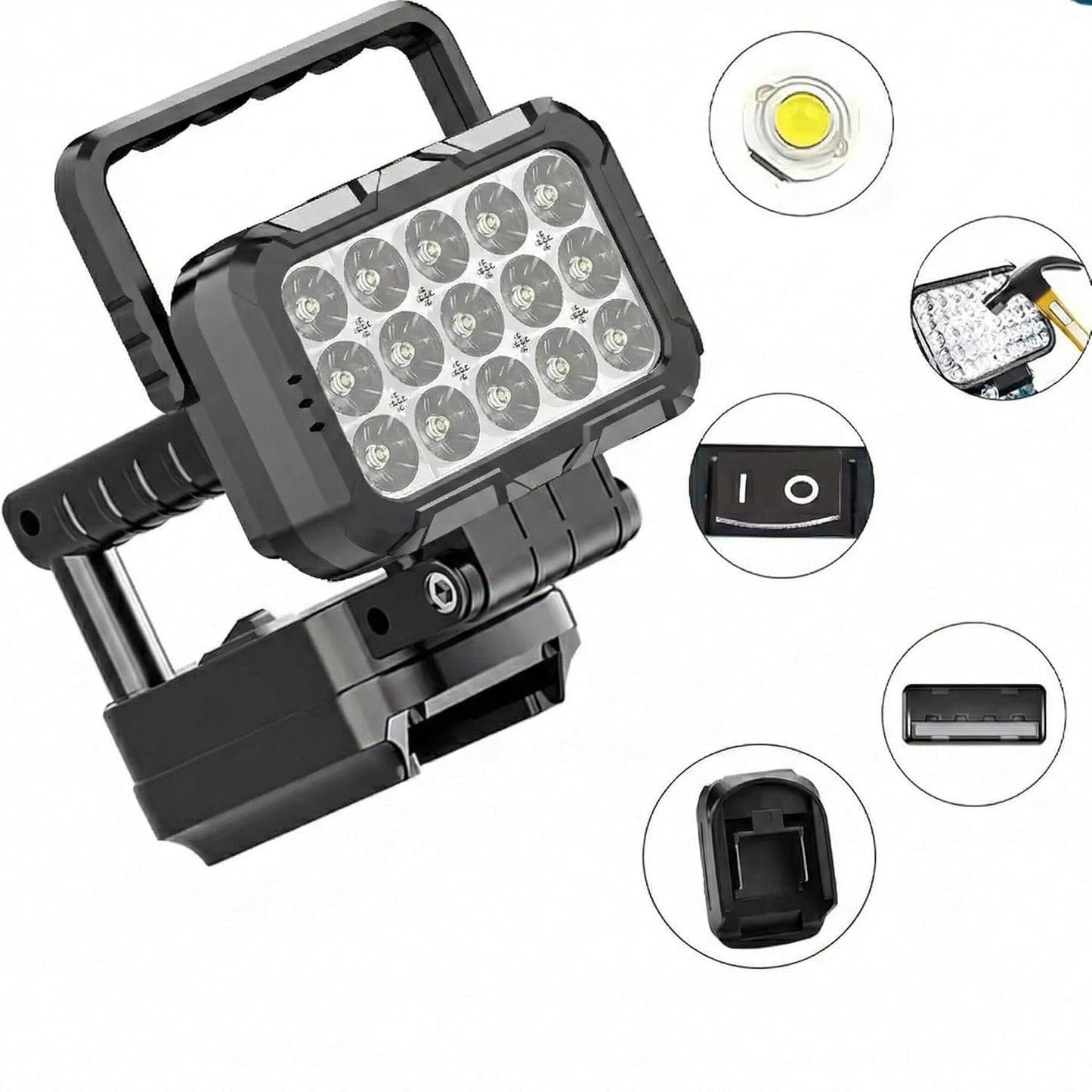 High-Intensity 15-LED Cordless Work Light, Portable Professional Grade Lighting, Rechargeable with Adjustable Mount