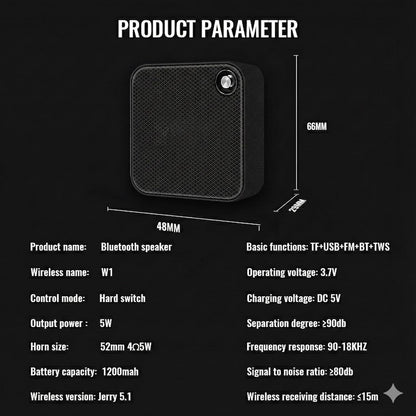 Bluetooth Speaker with Bluetooth 5.1, IP67 Water Resistant, 5W Output Power, 1200mAh Battery, Portable Wireless Speaker with Microphone, Black