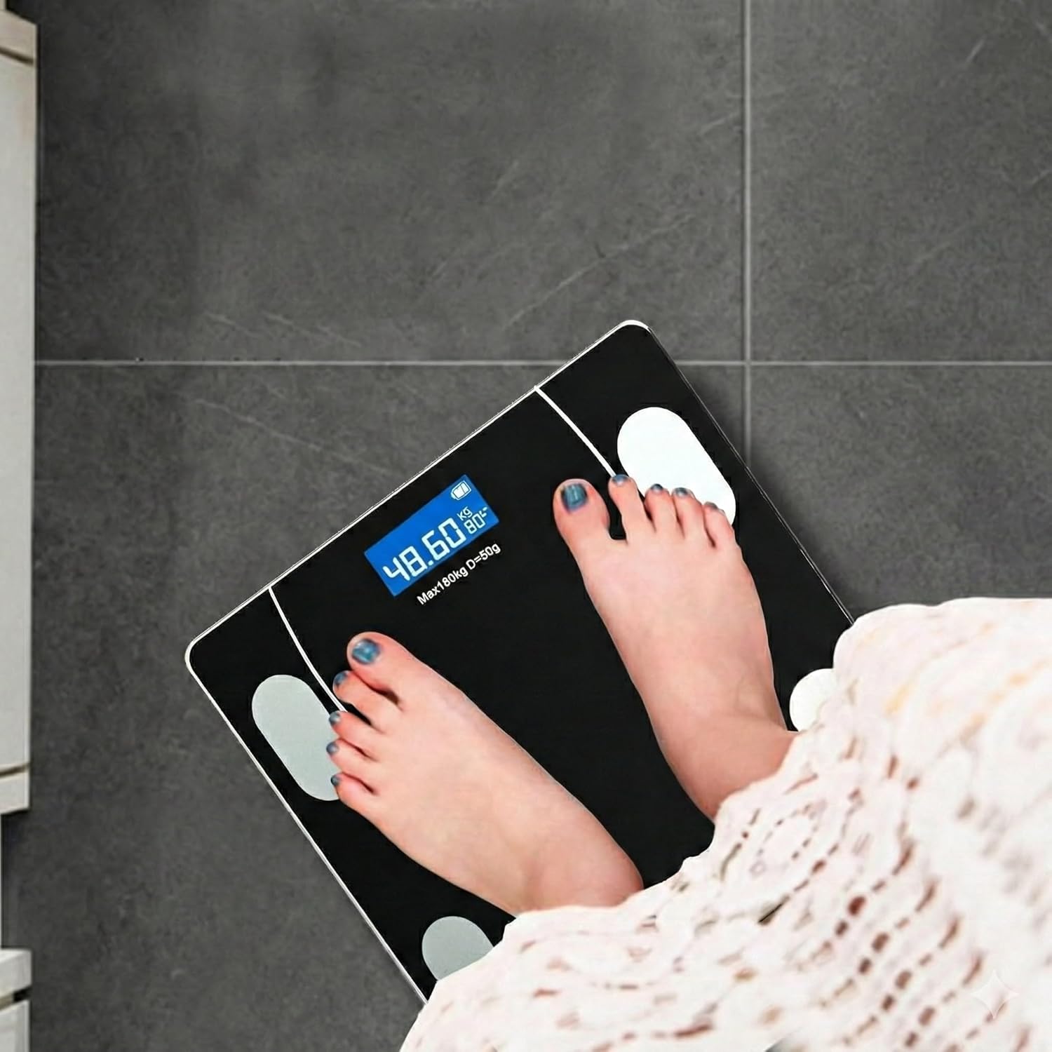 Smart Bluetooth Body Composition Scale, Digital Bathroom Weighing Machine with App Connectivity, Measures Weight, BMI, Body Fat, Muscle, Water, Visceral Fat, 180kg Capacity, LCD Display