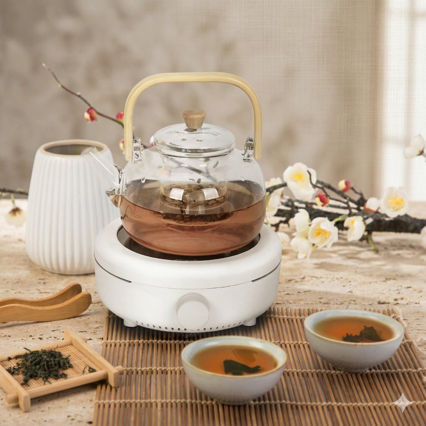 Electric Hot Plate, 800W, Ceramic Heating Surface, Compact and Portable, for Cooking, Tea Preparation and Candle Making (Black)