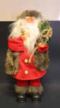 Christmas Animated Santa Claus Ornament, Red and Brown Plush, 38 x 11.5 cm, Battery Operated, Festive Holiday Decor with Faux Fur Trim
