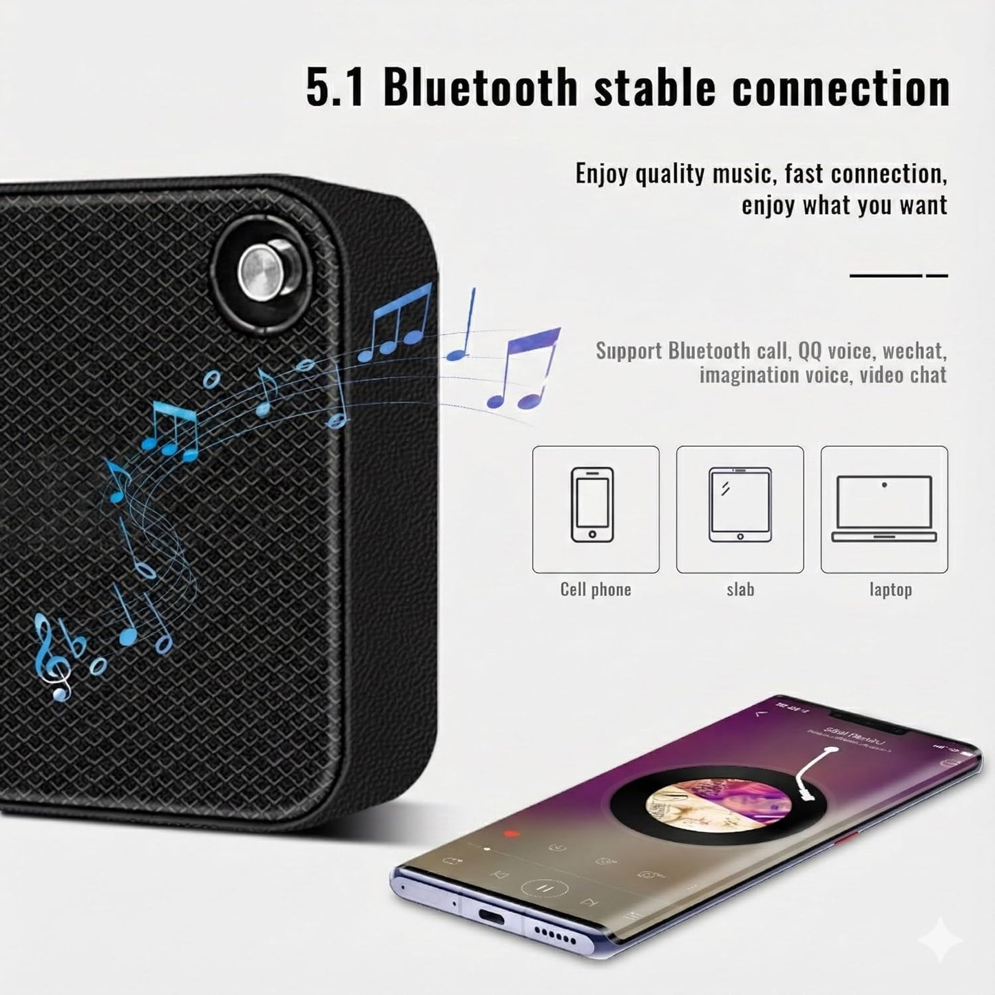 Bluetooth Speaker with Bluetooth 5.1, IP67 Water Resistant, 5W Output Power, 1200mAh Battery, Portable Wireless Speaker with Microphone, Black